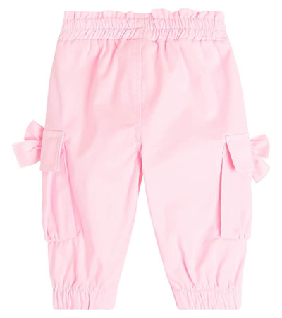 Shop Monnalisa Baby Bow-detail Cotton-blend Cargo Pants In Pink