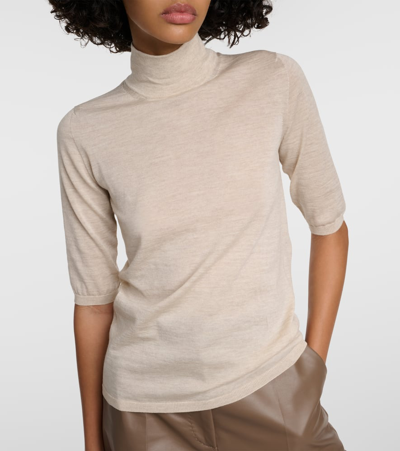 Max Mara Cecina Virgin Wool Turtleneck Sweater In Beige