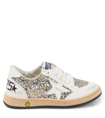Shop Golden Goose Ball Star Leather And Glitter Sneakers In White