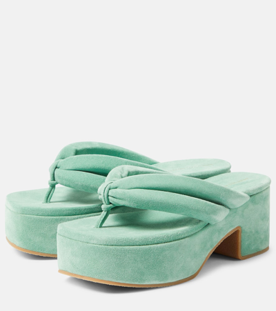 Dries Van Noten Suede Platform Thong Sandals In Turquoise