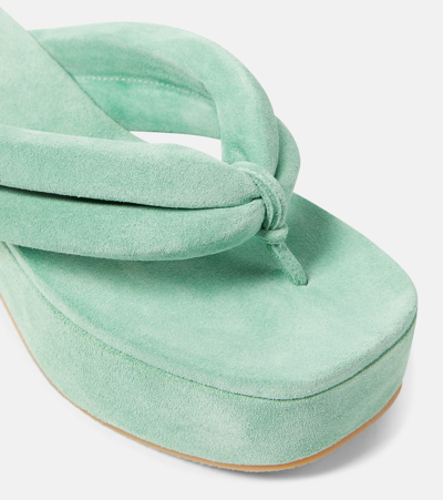 Dries Van Noten Suede Platform Thong Sandals In Turquoise