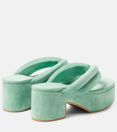 Dries Van Noten Suede Platform Thong Sandals In Turquoise
