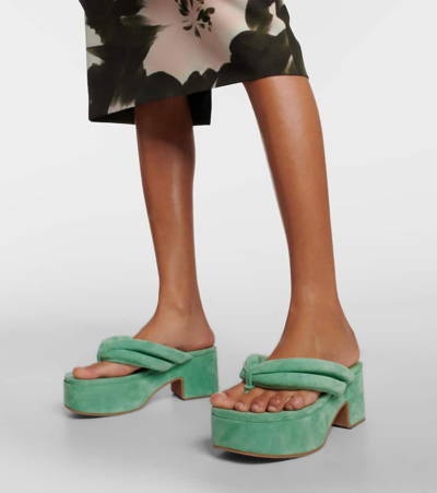 Dries Van Noten Suede Platform Thong Sandals In Turquoise