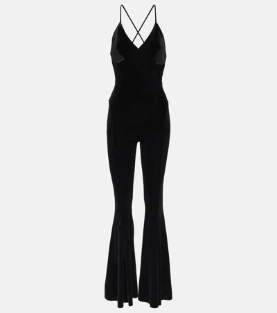 Shop Norma Kamali Velvet Flared Jumpsuit In Black