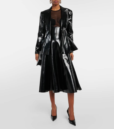 Shop Norma Kamali Faux Patent Leather Midi Skirt In Black