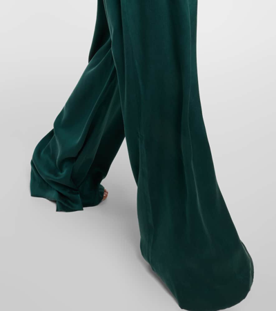 Shop Zimmermann Tuck Silk Satin Wide-leg Pants In Green