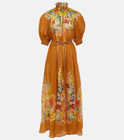 Zimmermann Floral-print Ramie And Gauze Maxi Dress In Orange