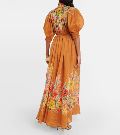 Zimmermann Floral-print Ramie And Gauze Maxi Dress In Orange