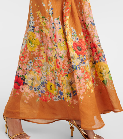 Zimmermann Floral-print Ramie And Gauze Maxi Dress In Orange