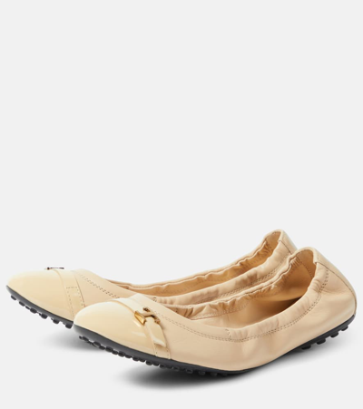 Shop Tod's Leather Ballet Flats In White