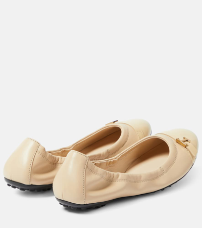 Tod's Leather Ballet Flats In White
