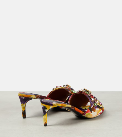 Shop Dolce & Gabbana Rhinestone-embellished Floral Satin Mules In Multicoloured