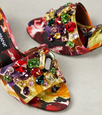Dolce & Gabbana Rhinestone-embellished Floral Satin Mules In Multicoloured