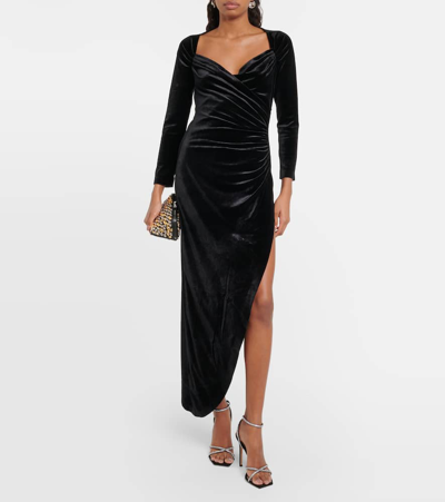 Shop Norma Kamali Asymmetric Velvet Gown In Black