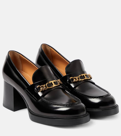 Shop Tod's Leather Loafer Pumps In Black