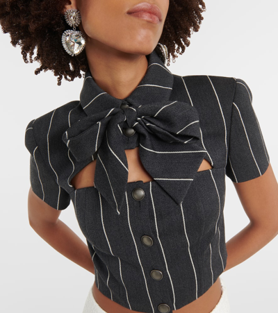 Alessandra Rich Pinstripe Cropped Wool-blend Jacket In Grey
