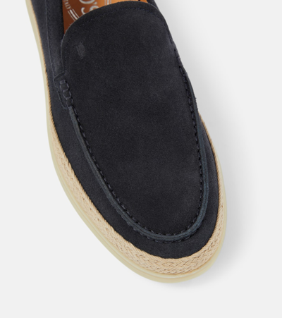 Shop Tod's Raffia-trimmed Suede Loafers In Blue