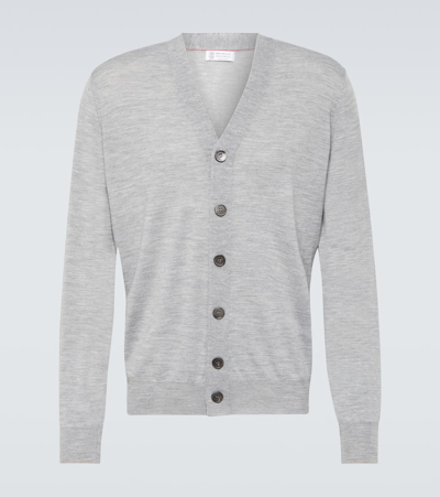 Shop Brunello Cucinelli Wool And Cashmere Cardigan In Grey