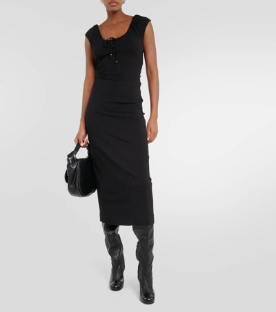 Shop Proenza Schouler White Label Nina Cotton-blend Midi Dress In Black