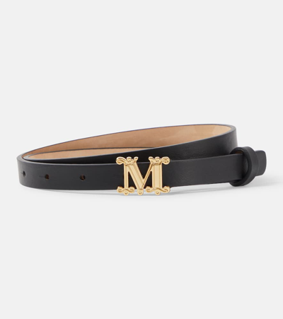 Shop Max Mara Monogram Leather Belt In Black