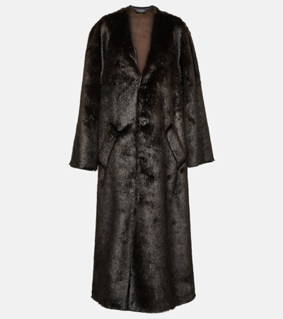 Shop Balenciaga Faux Fur Coat In Brown