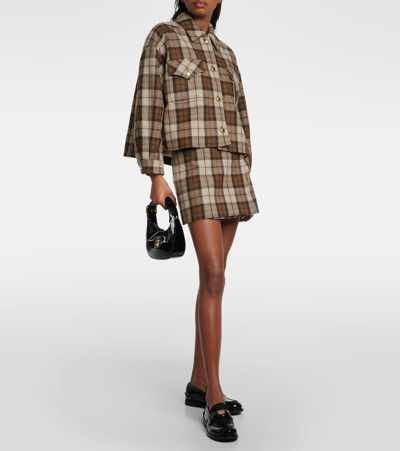 Shop Miu Miu Checked Wool-blend Jacket In Brown