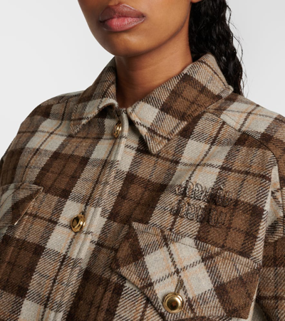 Miu Miu Checked Wool-blend Jacket In Brown