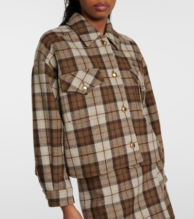 Shop Miu Miu Checked Wool-blend Jacket In Brown