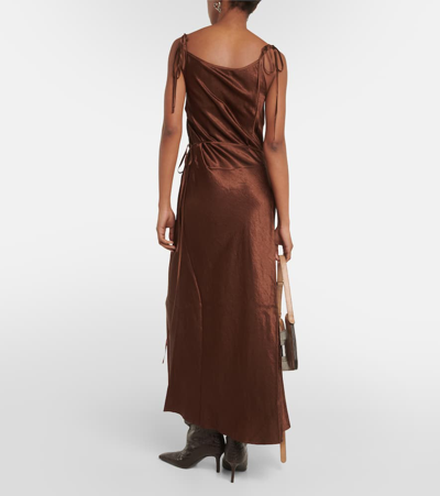 Shop Acne Studios Satin Midi Dress In Brown