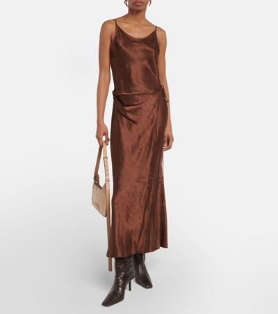 Shop Acne Studios Satin Midi Dress In Brown
