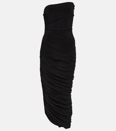 Shop Norma Kamali Diana Strapless Jersey Midi Dress In Black
