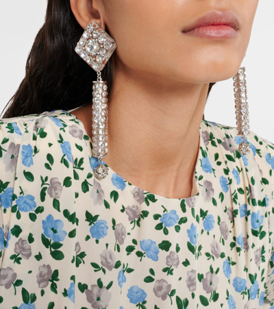 Alessandra Rich Crystal Earrings W/ Pendant In Multicoloured