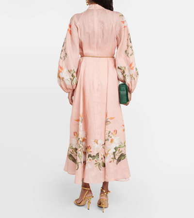 Shop Zimmermann Lexi Floral Linen Maxi Dress In Pink