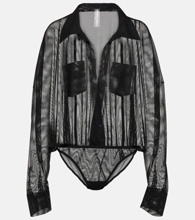 Shop Norma Kamali Semi-sheer Mesh Bodysuit In Black