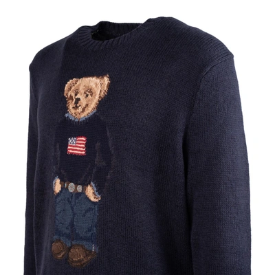 Shop Ralph Lauren Bear Cotton And Linen Polo Shirt In Blue