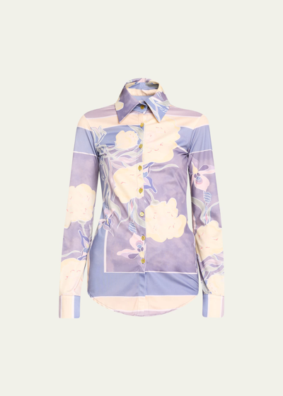 Shop Conner Ives Floral-print Stretch Button Down Shirt In Flower Print