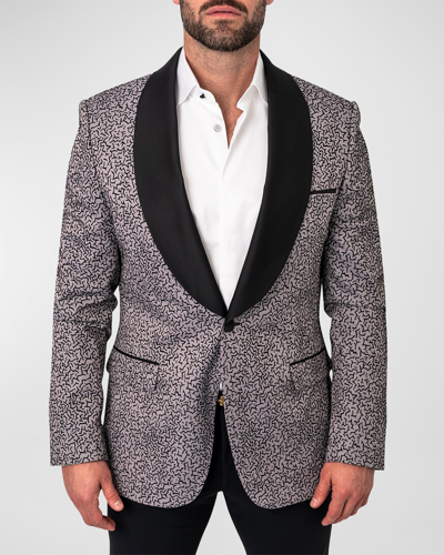Maceoo Ceremonial Grey Flocked Shawl Collar Dinner Jacket In Grey