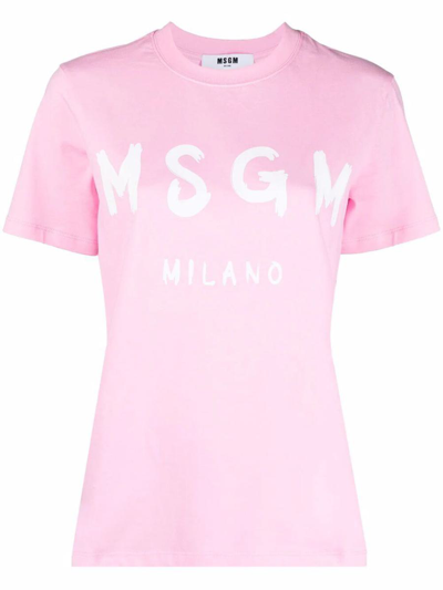 Shop Msgm T-shirt Logo Clothing In Pink & Purple
