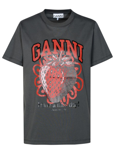 Shop Ganni 'fragola' Grey Cotton T-shirt
