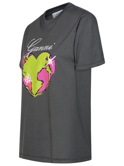 Shop Ganni 'heart' Grey Cotton T-shirt