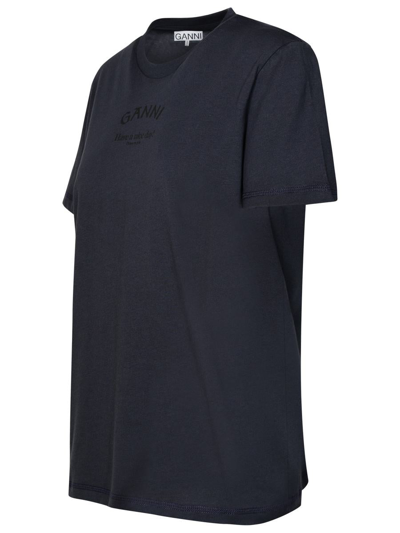 Shop Ganni '' Navy Cotton T-shirt