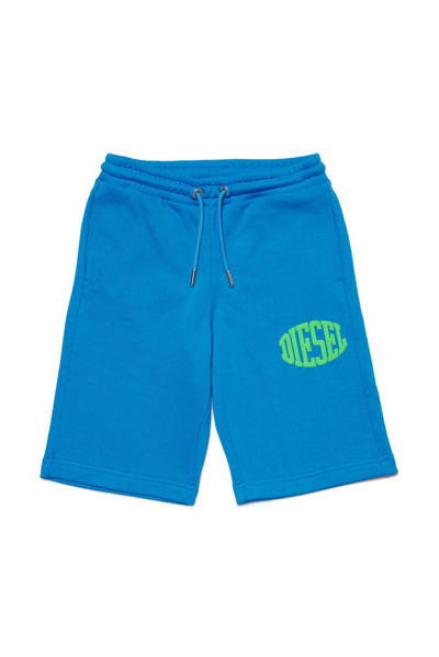Shop Diesel Kids Pbol Logo Printed Drawstring Shorts In Blue