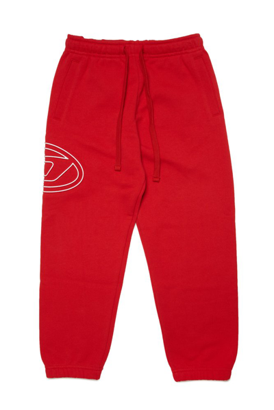 Shop Diesel Kids Pmarkibigoval Logo Printed Drawstring Track Trousers In Red