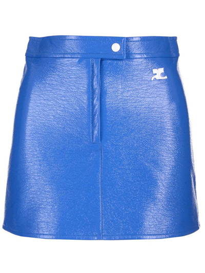 Shop Courrèges Reedition Logo Patch Mini Skirt In Blue