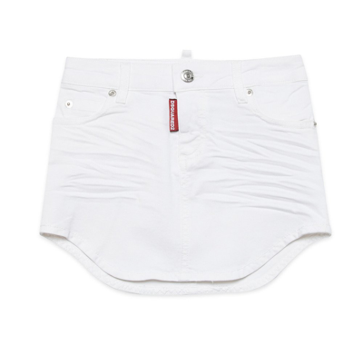 Shop Dsquared2 Kids Logo Printed Button Detailed Denim Skirt In White