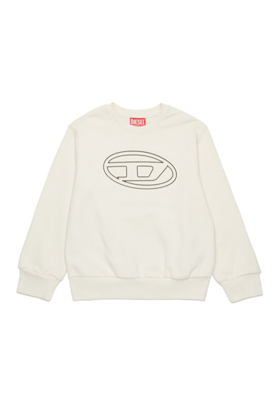Shop Diesel Kids Smartbigoval Over Oval D Logo Embossed Sweatshirt In White