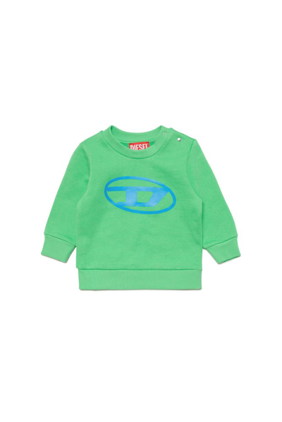Shop Diesel Kids Scerb Logo Printed Sweatshirt In Green