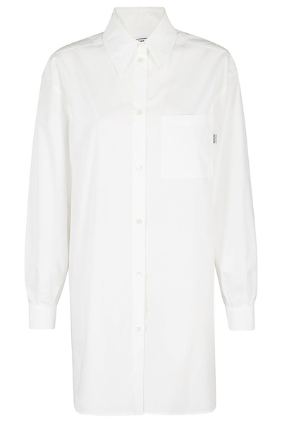 Shop Moschino Jeans Curved Hem Mini Shirt Dress In White