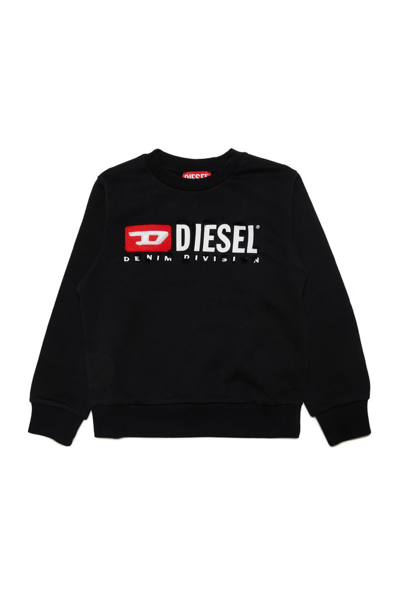 Shop Diesel Kids Smacsdivstroyed Destroyed Logo Sweatshirt In Black