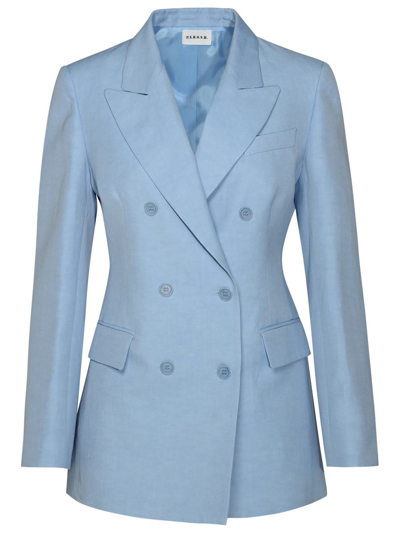 Shop P.a.r.o.s.h . 'raisa' Double-breasted Jacket In Light Blue Linen Blend
